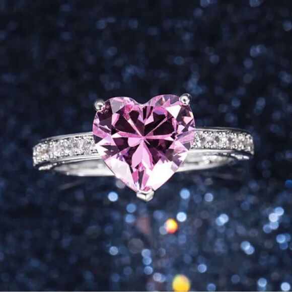 PINK SAPPHIRE HEART RING - Picture 3 of 8